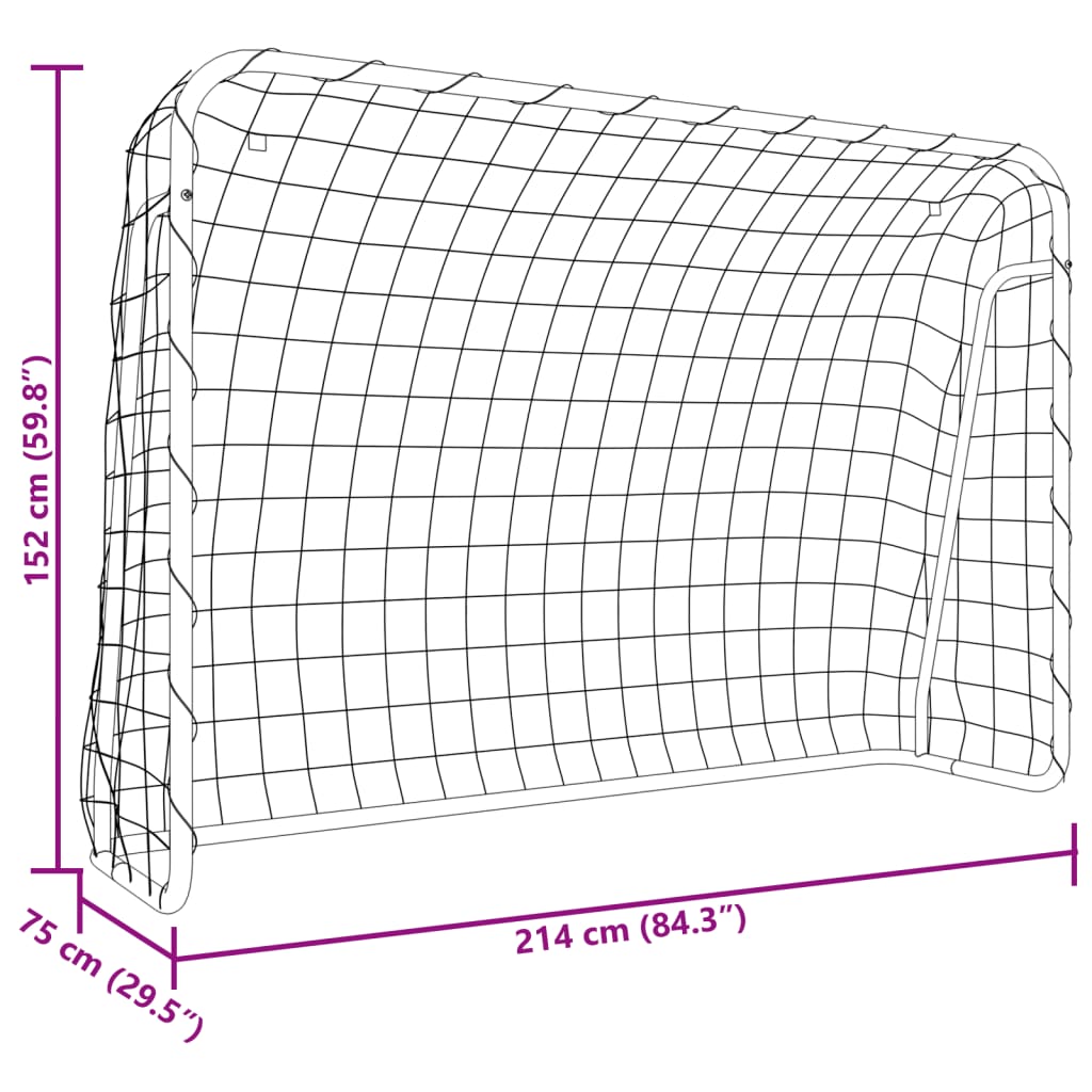 Voetbaldoel met net 214x75x152 cm staal en polyester wit