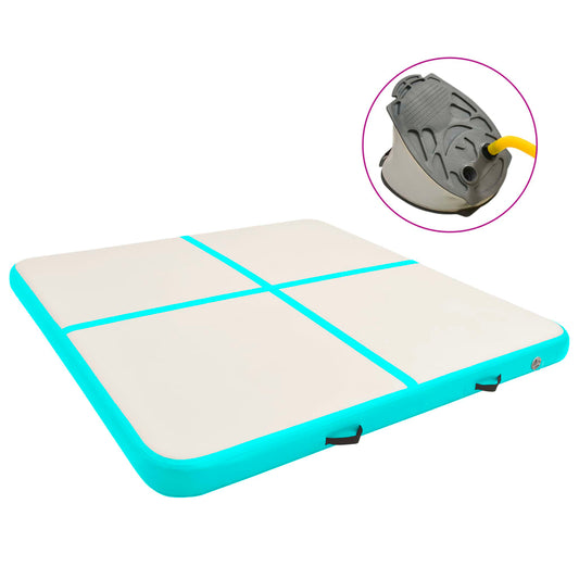 Gymnastiekmat met pomp opblaasbaar 200x200x20 cm PVC groen